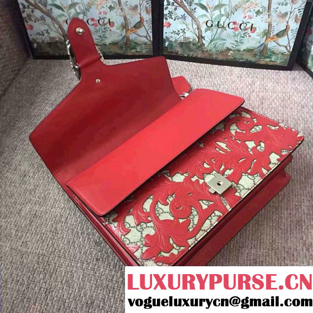 Gucci Dionysus Arabesque GG Supreme and Leather Shoulder Medium Bag 400235 Red 2016