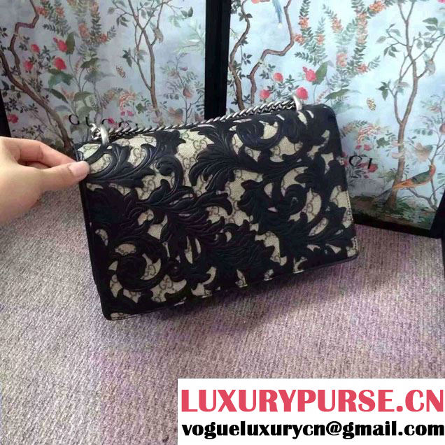 Gucci Dionysus Arabesque GG Supreme and Leather Shoulder Small Bag 400249 Black 2016