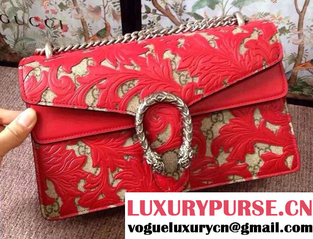 Gucci Dionysus Arabesque GG Supreme and Leather Shoulder Small Bag 400249 Red 2016