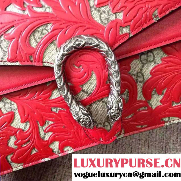 Gucci Dionysus Arabesque GG Supreme and Leather Shoulder Small Bag 400249 Red 2016