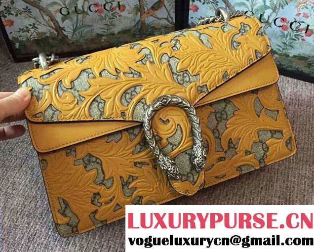 Gucci Dionysus Arabesque GG Supreme and Leather Shoulder Small Bag 400249 Yellow 2016