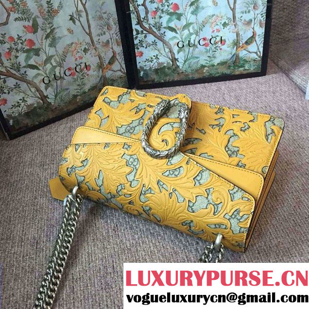 Gucci Dionysus Arabesque GG Supreme and Leather Shoulder Small Bag 400249 Yellow 2016
