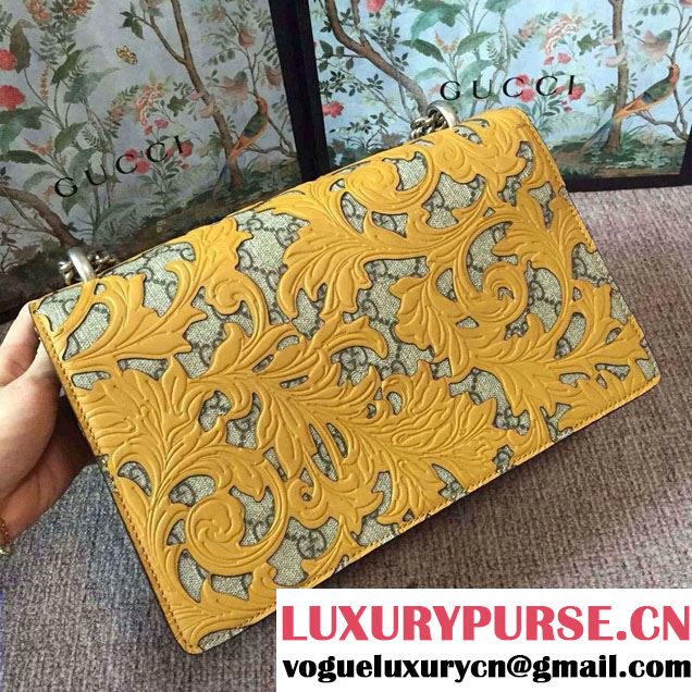 Gucci Dionysus Arabesque GG Supreme and Leather Shoulder Small Bag 400249 Yellow 2016