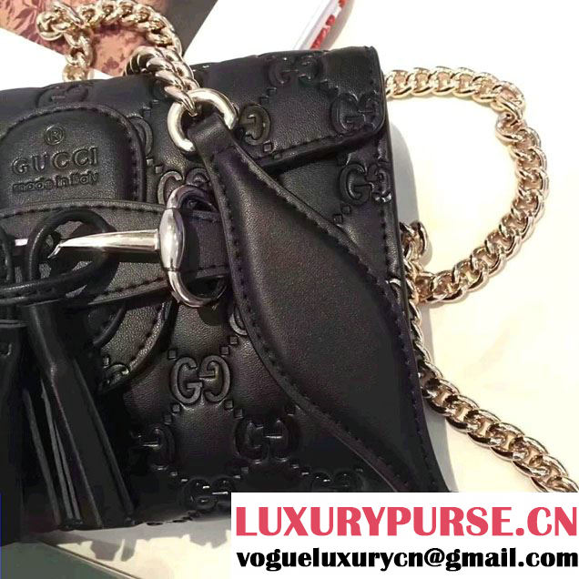 Gucci Emily Guccissima Leather Chain Shoulder Mini Bag 369622 Black