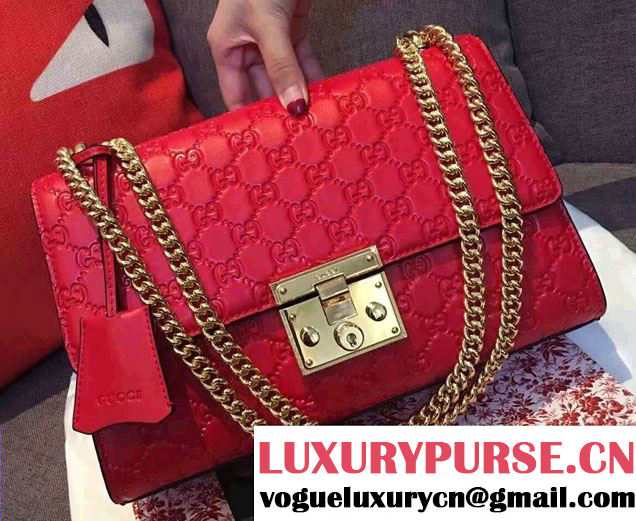 Gucci Padlock Gucci Signature Leather Shoulder Medium Bag 409486 Red 2016