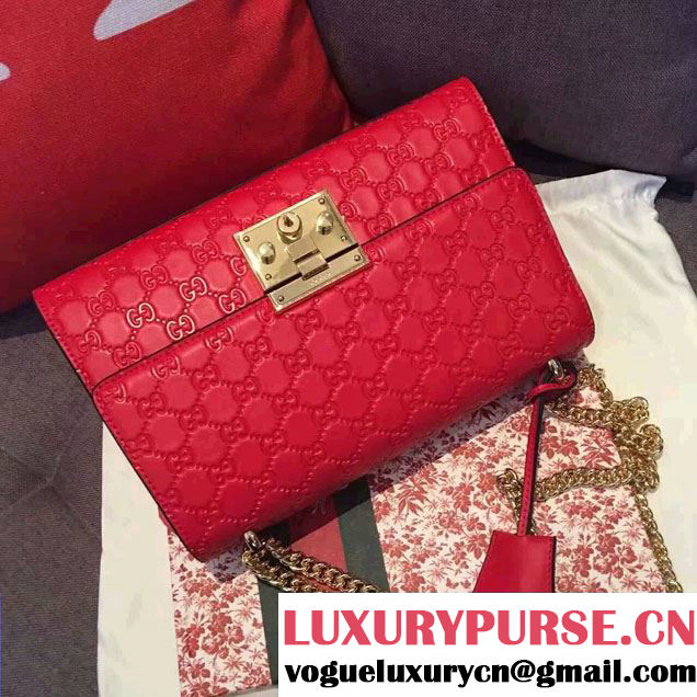 Gucci Padlock Gucci Signature Leather Shoulder Medium Bag 409486 Red 2016