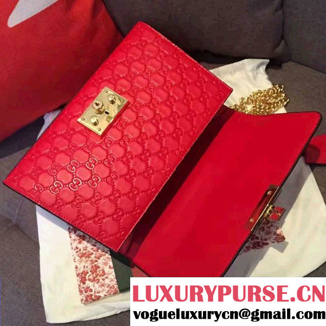 Gucci Padlock Gucci Signature Leather Shoulder Medium Bag 409486 Red 2016