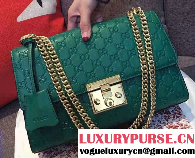 Gucci Padlock Gucci Signature Leather Shoulder Medium Bag 409486 Green 2016