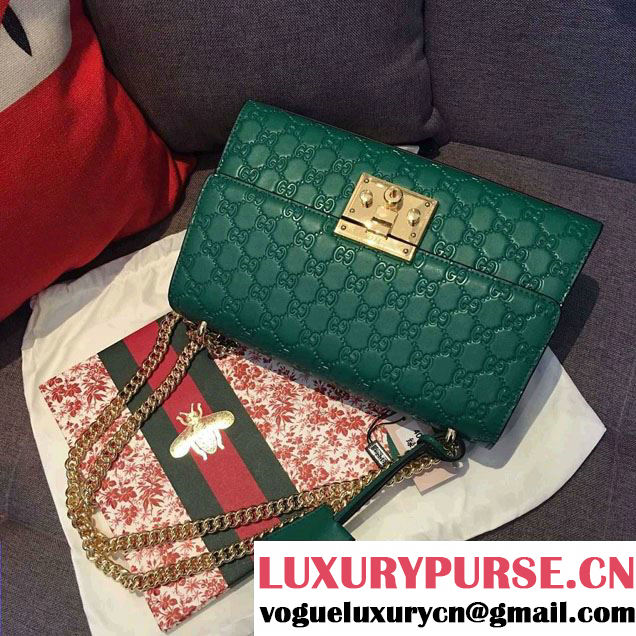 Gucci Padlock Gucci Signature Leather Shoulder Medium Bag 409486 Green 2016