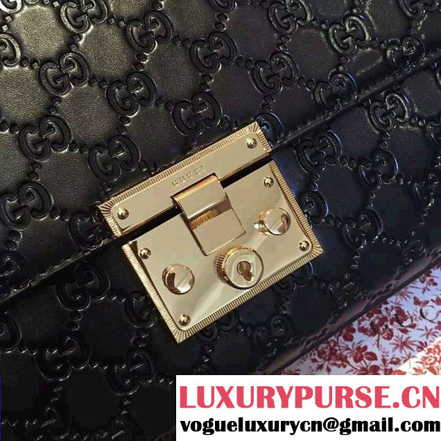 Gucci Padlock Gucci Signature Leather Shoulder Medium Bag 409486 Black 2016