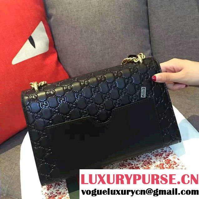 Gucci Padlock Gucci Signature Leather Shoulder Medium Bag 409486 Black 2016