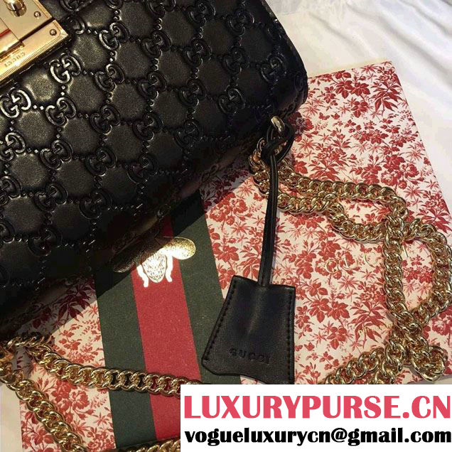 Gucci Padlock Gucci Signature Leather Shoulder Medium Bag 409486 Black 2016
