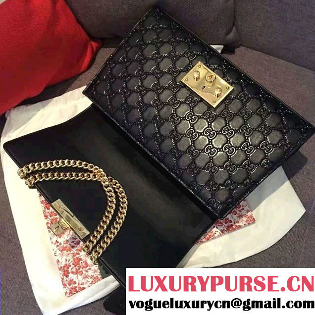 Gucci Padlock Gucci Signature Leather Shoulder Medium Bag 409486 Black 2016