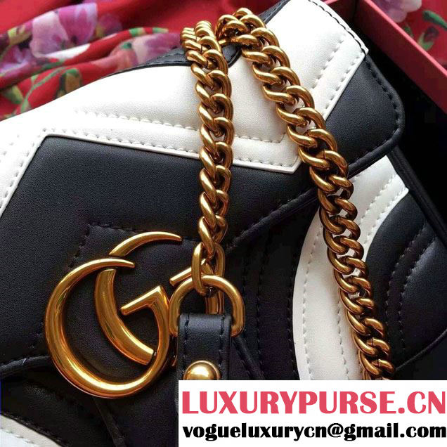 Gucci GG Marmont Matelassé Chevron Mini Chain Shoulder Bag 446744 Black/White 2016