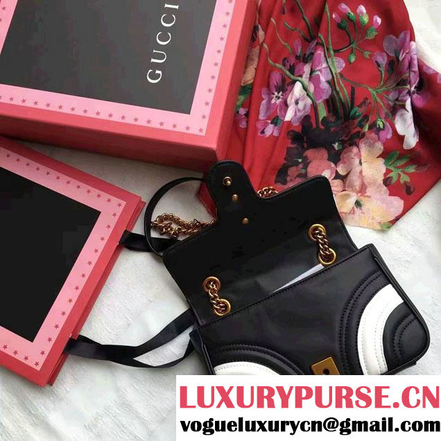 Gucci GG Marmont Matelassé Chevron Mini Chain Shoulder Bag 446744 Black/White 2016
