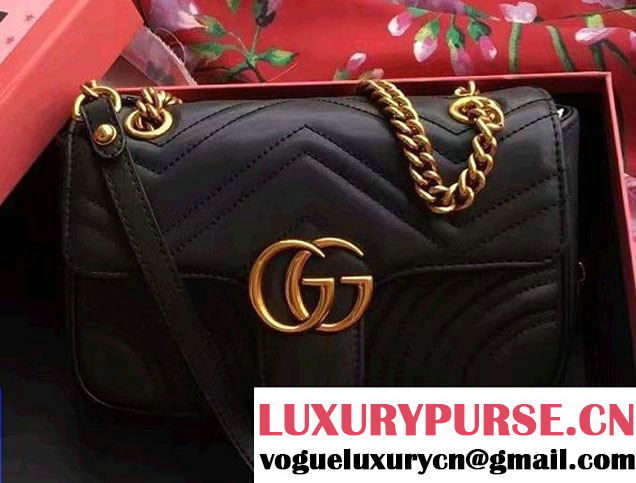 Gucci GG Marmont Matelassé Chevron Mini Chain Shoulder Bag 446744 Black 2016