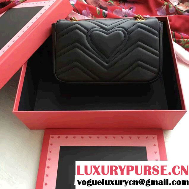 Gucci GG Marmont Matelassé Chevron Mini Chain Shoulder Bag 446744 Black 2016