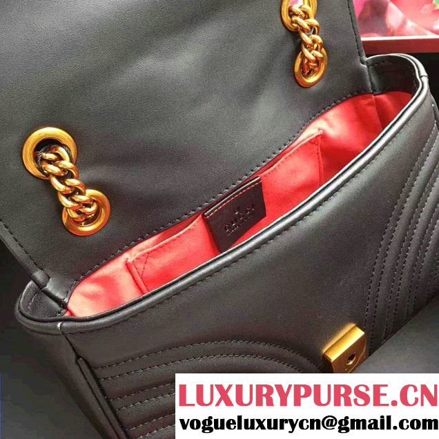 Gucci GG Marmont Matelassé Chevron Mini Chain Shoulder Bag 446744 Black 2016