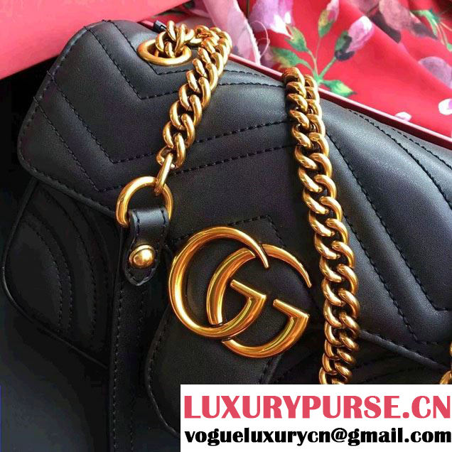 Gucci GG Marmont Matelassé Chevron Mini Chain Shoulder Bag 446744 Black 2016
