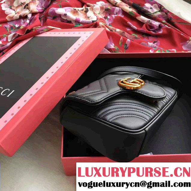 Gucci GG Marmont Matelassé Chevron Mini Chain Shoulder Bag 446744 Black 2016