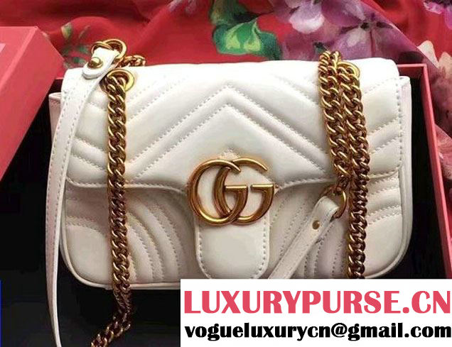 Gucci GG Marmont Matelassé Chevron Mini Chain Shoulder Bag 446744 White 2016