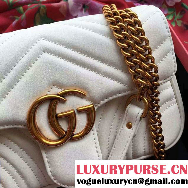 Gucci GG Marmont Matelassé Chevron Mini Chain Shoulder Bag 446744 White 2016