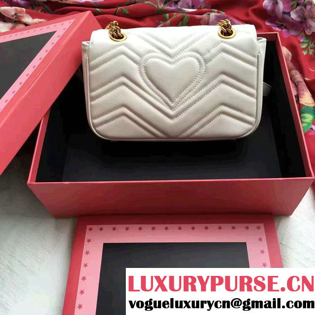 Gucci GG Marmont Matelassé Chevron Mini Chain Shoulder Bag 446744 White 2016