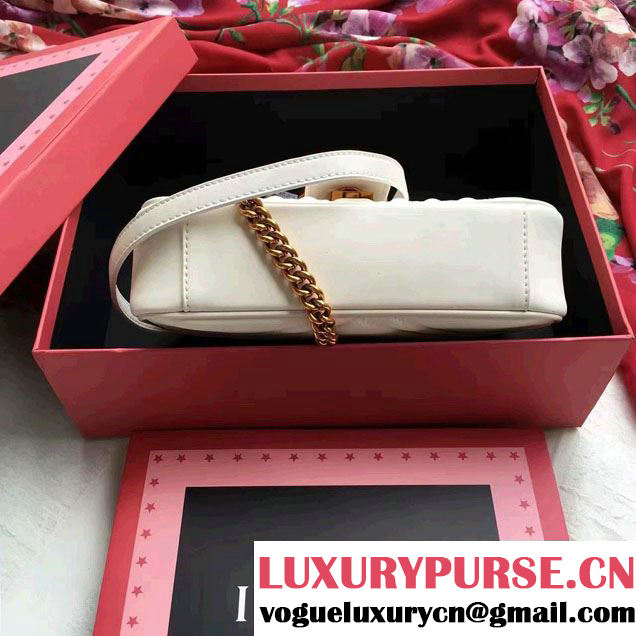 Gucci GG Marmont Matelassé Chevron Mini Chain Shoulder Bag 446744 White 2016