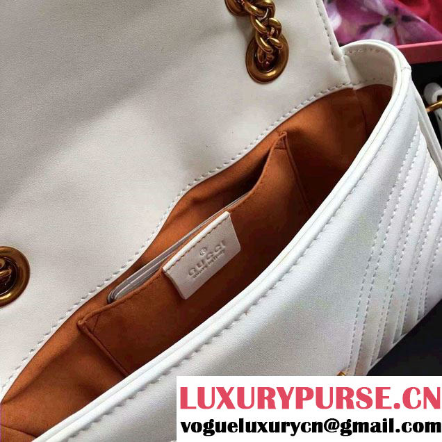 Gucci GG Marmont Matelassé Chevron Mini Chain Shoulder Bag 446744 White 2016