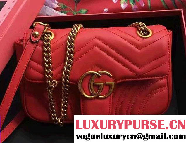 Gucci GG Marmont Matelassé Chevron Mini Chain Shoulder Bag 446744 Red 2016