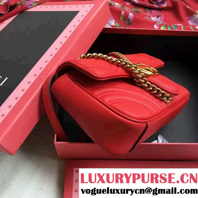Gucci GG Marmont Matelassé Chevron Mini Chain Shoulder Bag 446744 Red 2016