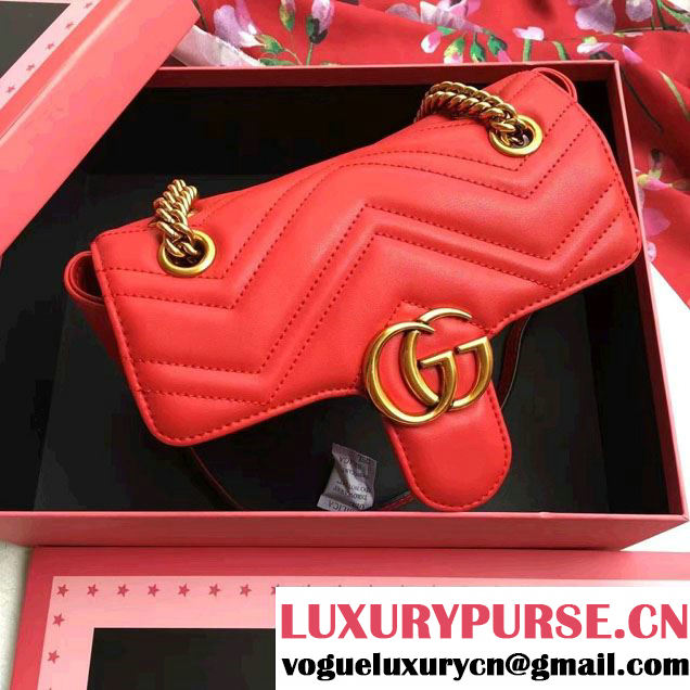 Gucci GG Marmont Matelassé Chevron Mini Chain Shoulder Bag 446744 Red 2016