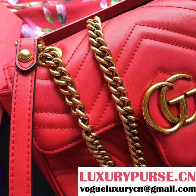 Gucci GG Marmont Matelassé Chevron Mini Chain Shoulder Bag 446744 Red 2016