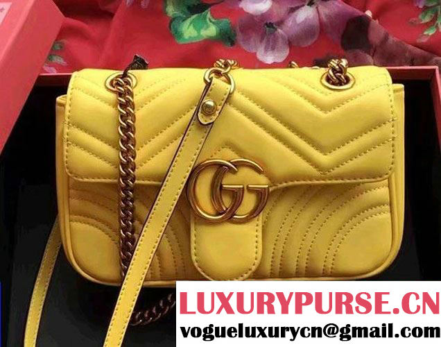 Gucci GG Marmont Matelassé Chevron Mini Chain Shoulder Bag 446744 Yellow 2016