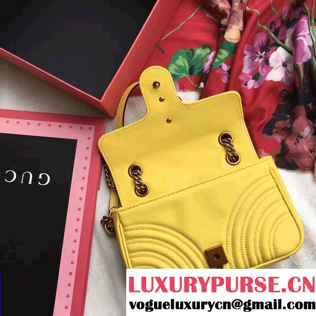 Gucci GG Marmont Matelassé Chevron Mini Chain Shoulder Bag 446744 Yellow 2016