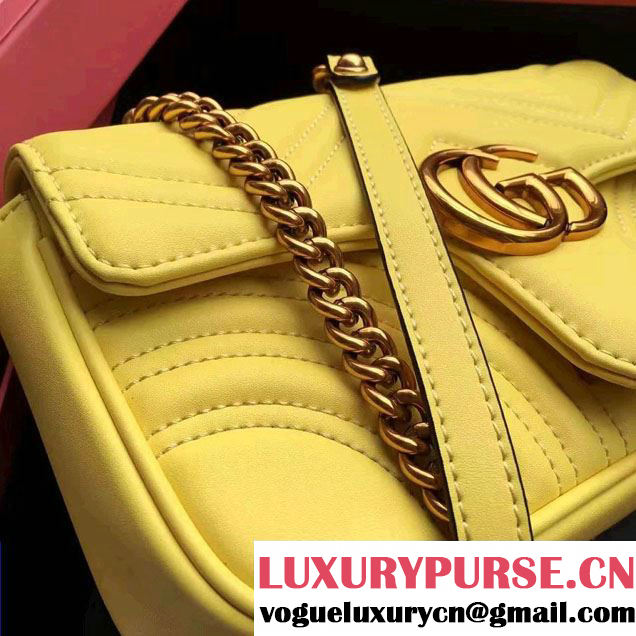 Gucci GG Marmont Matelassé Chevron Mini Chain Shoulder Bag 446744 Yellow 2016