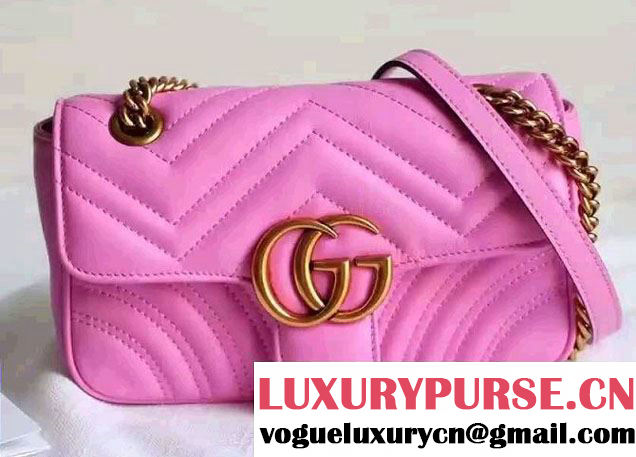 Gucci GG Marmont Matelassé Chevron Mini Chain Shoulder Bag 446744 Pink 2016