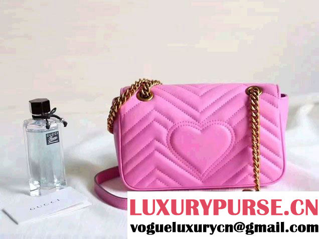 Gucci GG Marmont Matelassé Chevron Mini Chain Shoulder Bag 446744 Pink 2016