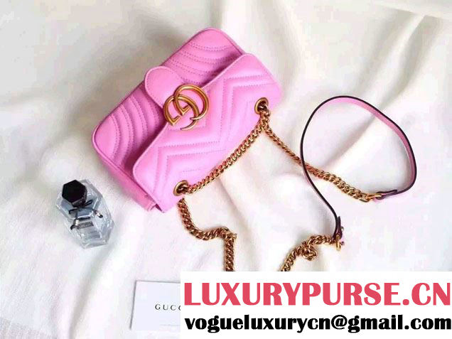 Gucci GG Marmont Matelassé Chevron Mini Chain Shoulder Bag 446744 Pink 2016