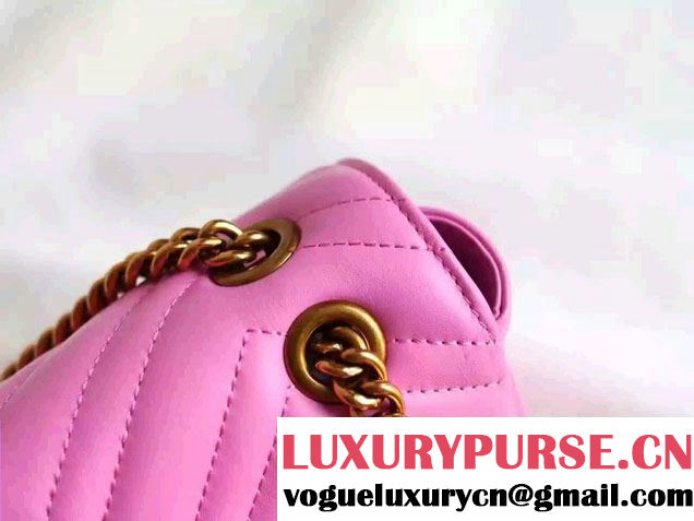 Gucci GG Marmont Matelassé Chevron Mini Chain Shoulder Bag 446744 Pink 2016