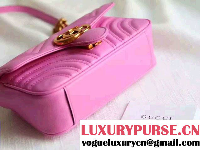 Gucci GG Marmont Matelassé Chevron Mini Chain Shoulder Bag 446744 Pink 2016