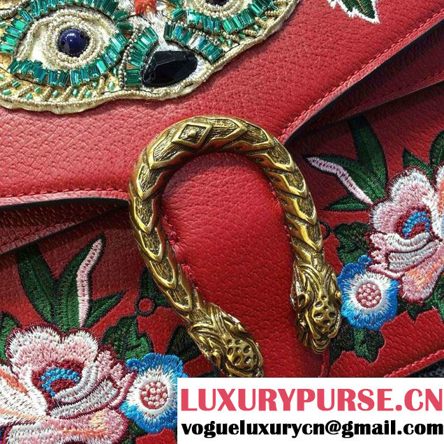 Gucci Dionysus Raccoon And Floral Crystal Embroidered Shoulder Medium Bag 400235 Red 2016