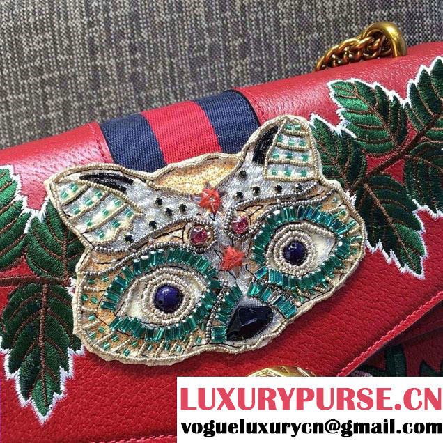 Gucci Dionysus Raccoon And Floral Crystal Embroidered Shoulder Medium Bag 400235 Red 2016
