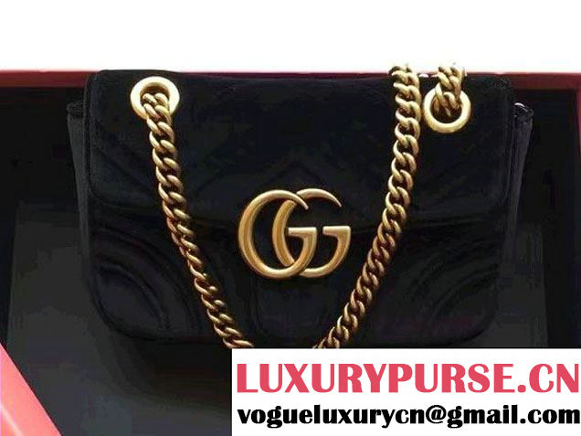 Gucci GG Marmont Matelassé Chevron Velvet Mini Chain Shoulder Bag 446744 Black 2016