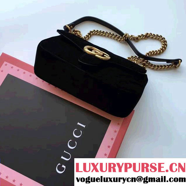 Gucci GG Marmont Matelassé Chevron Velvet Mini Chain Shoulder Bag 446744 Black 2016