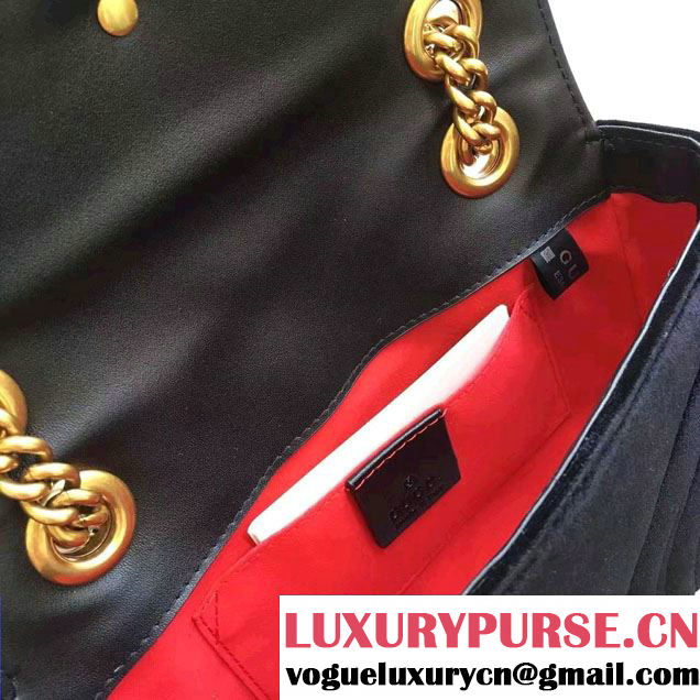Gucci GG Marmont Matelassé Chevron Velvet Mini Chain Shoulder Bag 446744 Black 2016