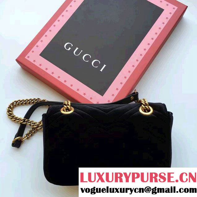 Gucci GG Marmont Matelassé Chevron Velvet Mini Chain Shoulder Bag 446744 Black 2016