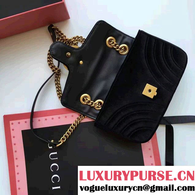 Gucci GG Marmont Matelassé Chevron Velvet Mini Chain Shoulder Bag 446744 Black 2016