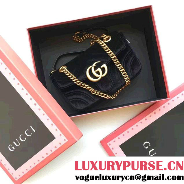 Gucci GG Marmont Matelassé Chevron Velvet Mini Chain Shoulder Bag 446744 Black 2016