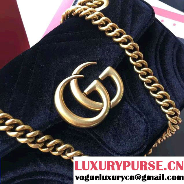 Gucci GG Marmont Matelassé Chevron Velvet Mini Chain Shoulder Bag 446744 Black 2016
